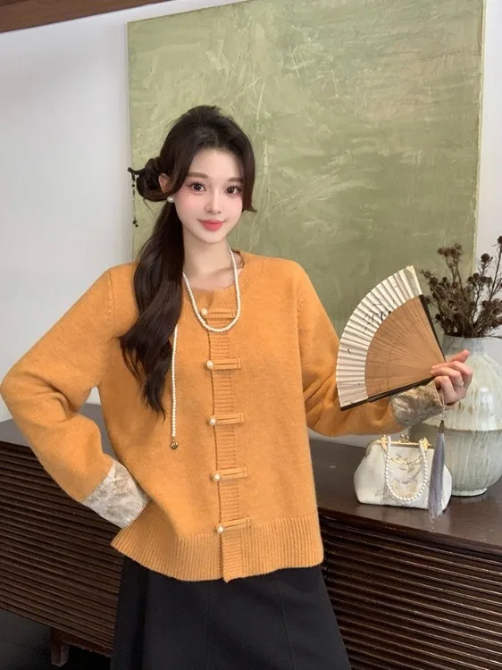 

plus Size Soft Cozy Knitted Top Women's Autumn Winter New Sle Loose Versatile Button up High Waist Long Sve round Ne J...