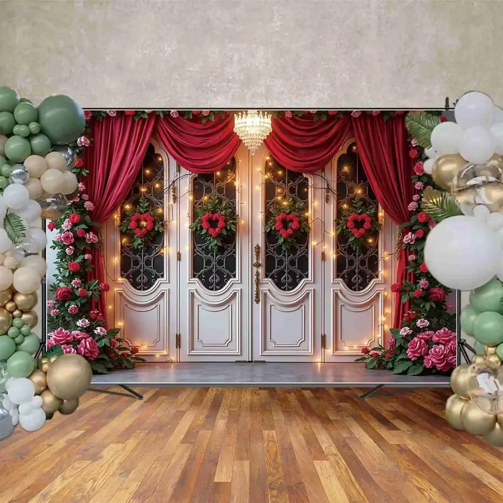 ดวงจันทร์. QG ดอกไม้วันวาเลนไทน์การถ่ายภาพพื้นหลังตุ๊กตาหมีสวนสีชมพู Rose Photozone ฉากหลังคู่ตกแต่ง