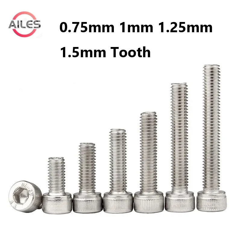 304 Stainless Steel M6 M8 M10 M12 Fine Pitch Thread Hexagon Hex Socket Head Cap Screws 0.75mm 1mm 1.25mm 1.5mm Allen Bolts