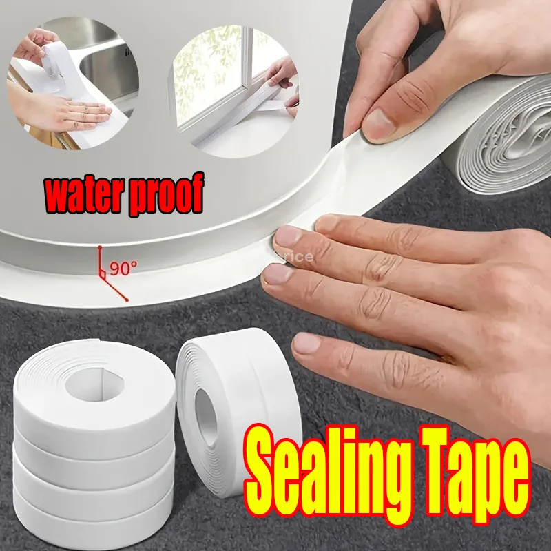 Weather Strip Waterproof Sealing Tape Bathroom Sealing Seal PVC Sealing Strip Caulk Tape Wall Sticker Mold Proof Tape Isolation