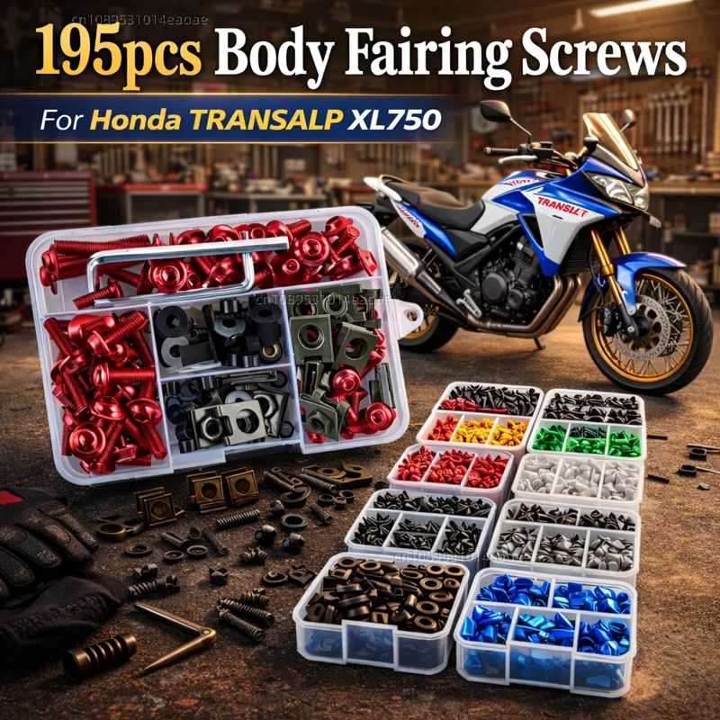 

195pcs Motorcycle Fairing Bolts Body Screws Nuts For Honda TRANSALP XL750 TRANSALP 750 TRANSALP750 Kit Aluminum CNC Fasteners