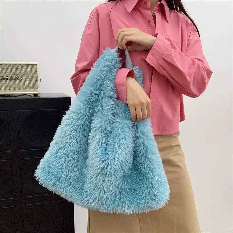 

Fuax Fur Handbag Women Single Shoulder Crossbody Furry Bags Lady Clutch Bag Fur Tote Bag Winter Ladies Warm Plush Shoulder Bags