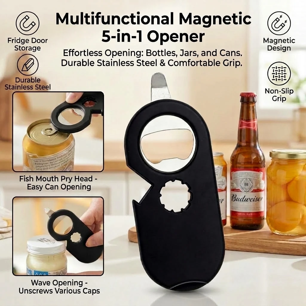 Magnetic Bottle Opener, Multi-Purpose Refrigerator Magnet Can Opener for Soda Beer, Easy Open Cap, Strong Sticky Kitchen Tools