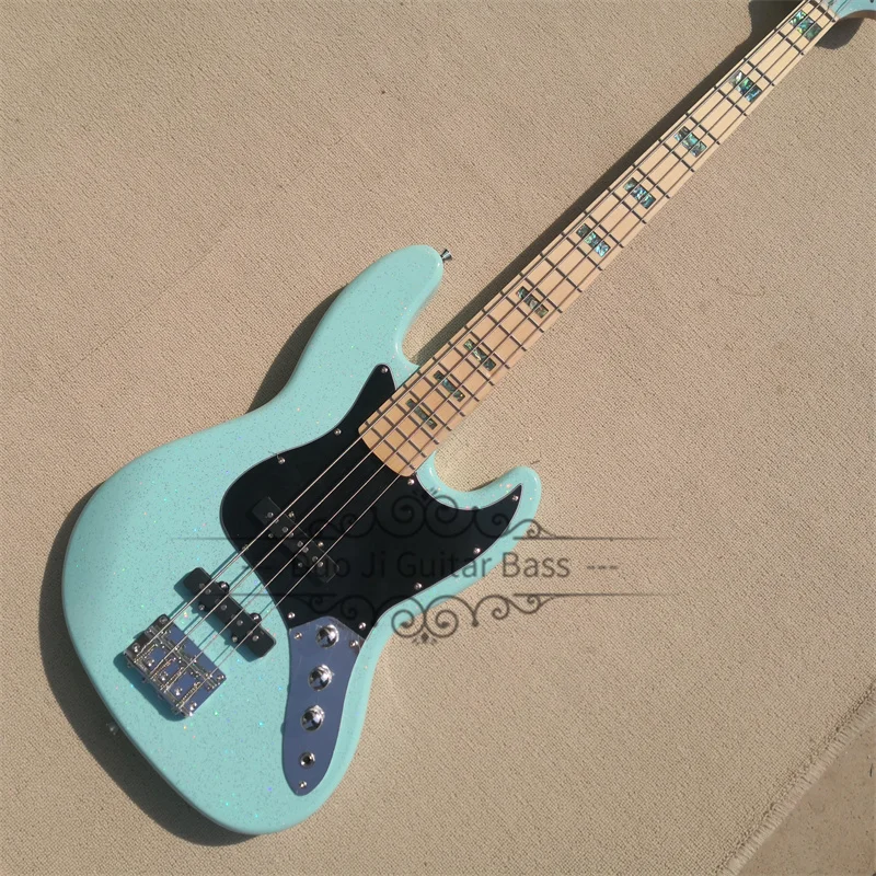 4 Strings Bass Guitar Blue Flash Bass Jaz Bass Maple Fingerboard Abalone Shell  Inlay Fixed Bridge Black Pickguard