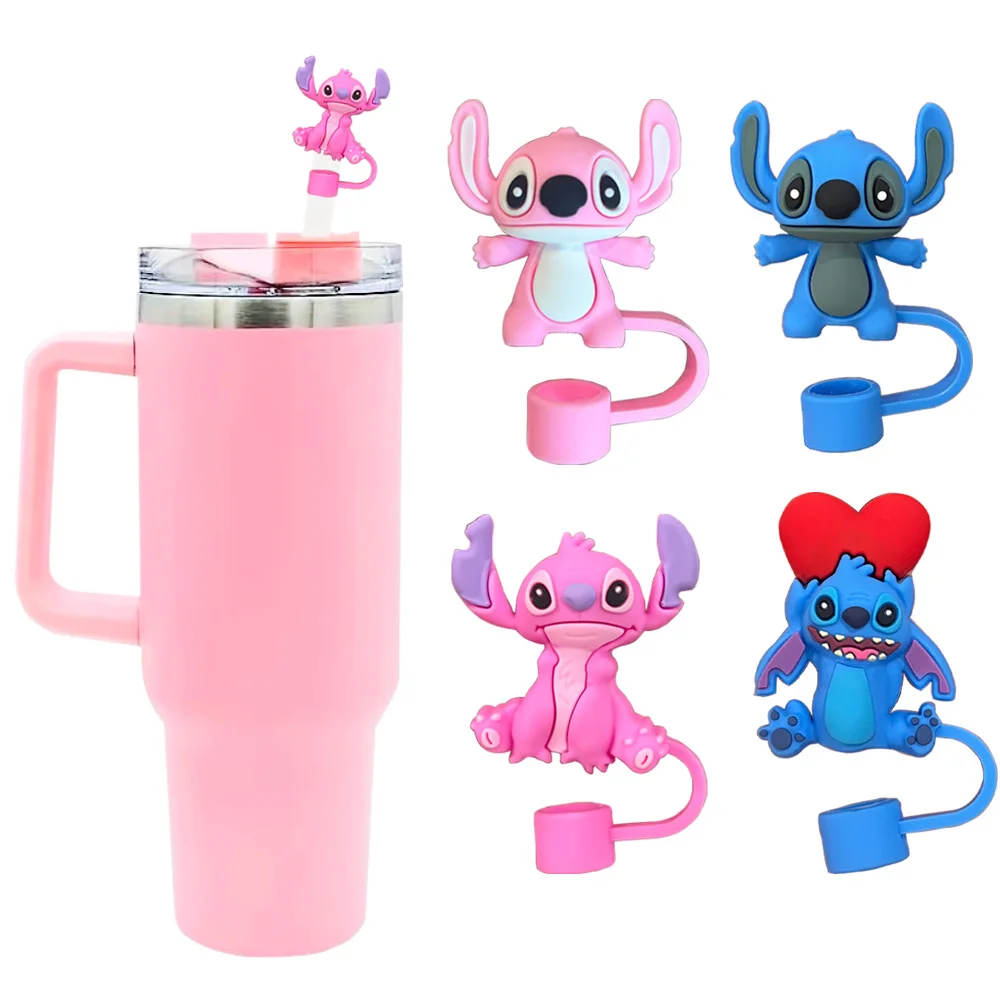 

Kawaii Disney Lilo & Stitch Straw Cover Cap 10MM Cartoon Reusable Splash Proof Drinking Cup Straw Cap Pendant for Kids Gifts