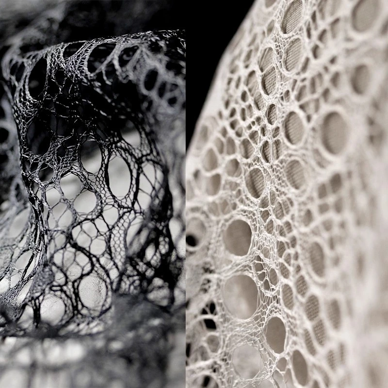 

Черно-белая нерегулярная рыболовная сеть, кружевная полая перспективная сетчатая ткань, вуаль ручной работы, украшение, одежда «сделай сам», дизайнерская ткань