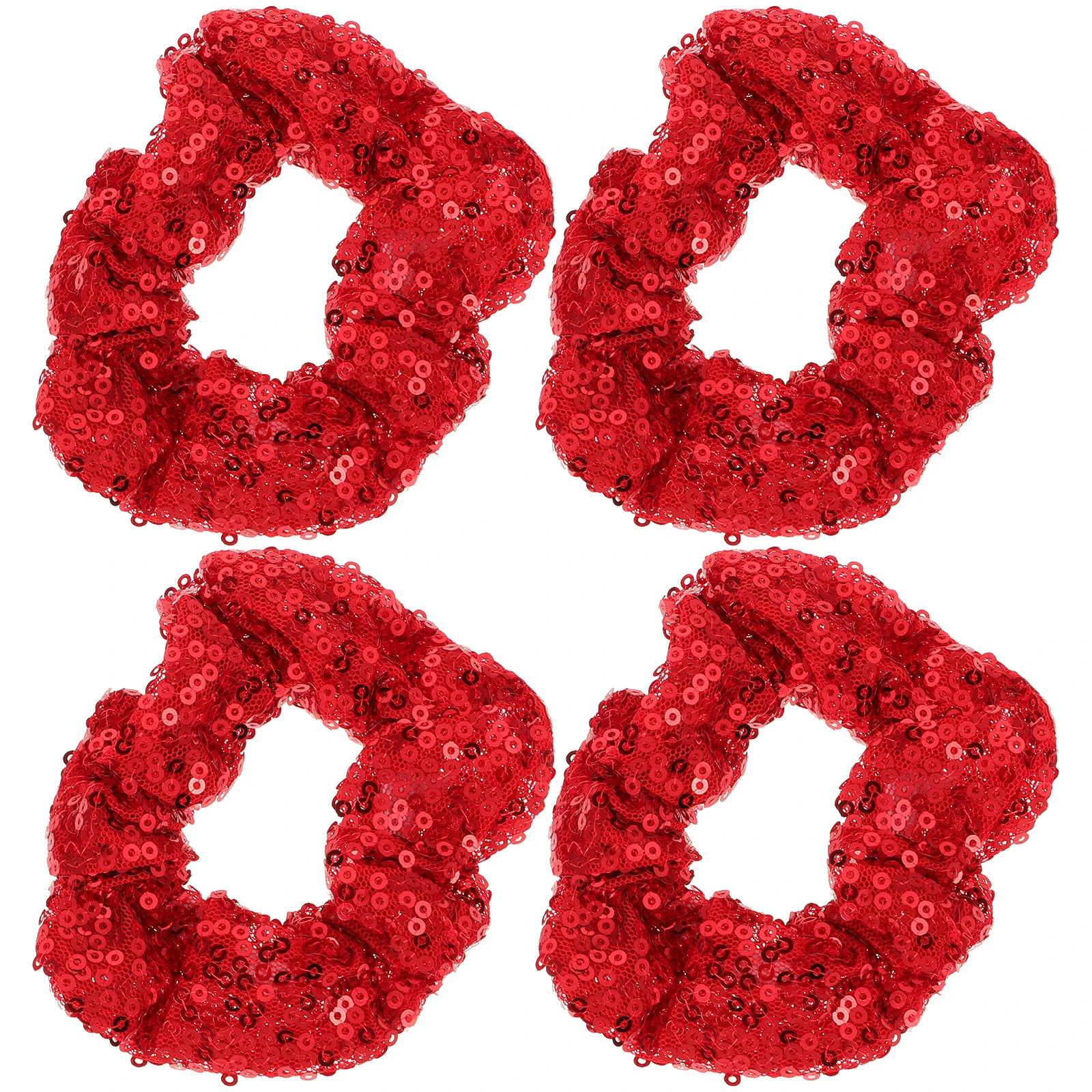 

4pcs Sequin Tie Bright Red Elastic Christmas Hair Accessories Lightweight Smooth Texture DIY Hairstyle Party Daily Use Hair