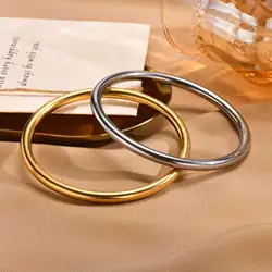 Stainless Steel Polished Cuff Bracelet for Women Silver Gold Color Wristband Plain Slip Bangle Stackable Bracelets Chic Jewelry