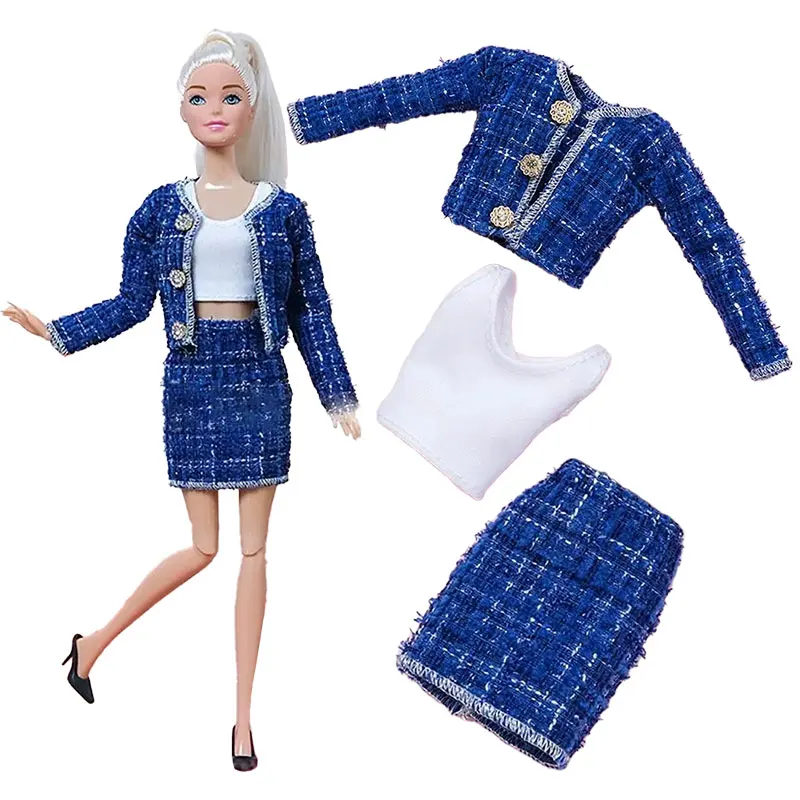 1set Clothes for Barbie Fashion Outfit Party Skirt Cute Plush Coat Gown Sweaters Jeans Clothes For 30cm Barbie Doll Accessories