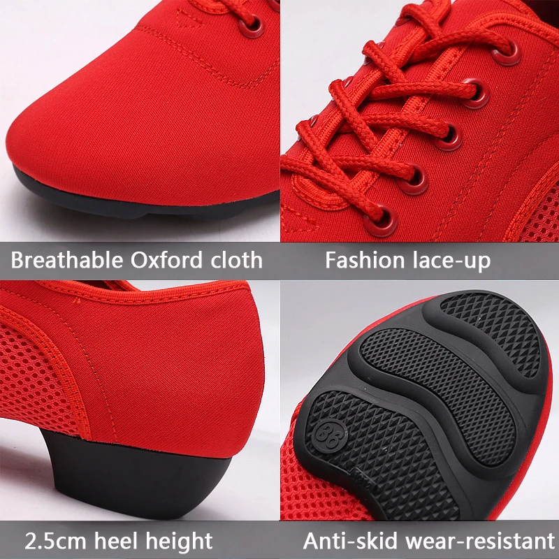 Women Dancing Shoes Woman Latin Shoes Ladies Training Ballroom dance Shoes Black Red Practice Modern Tango Dance Sneakers