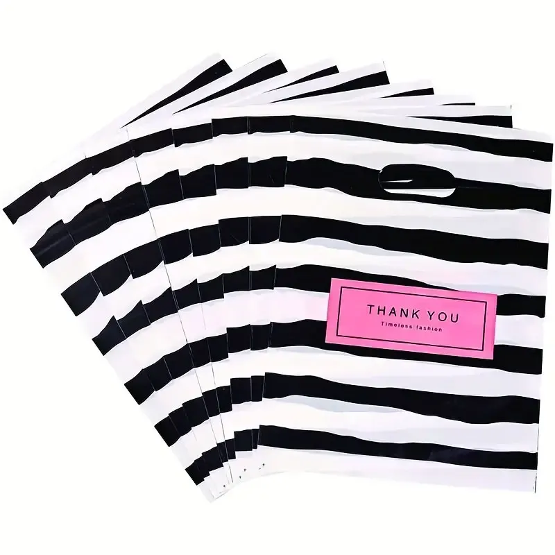 100pcs Thank You Plastic Shopping Bag with Handle Poly Die Cut Plastic Merchandise Bag for Retail Small Business