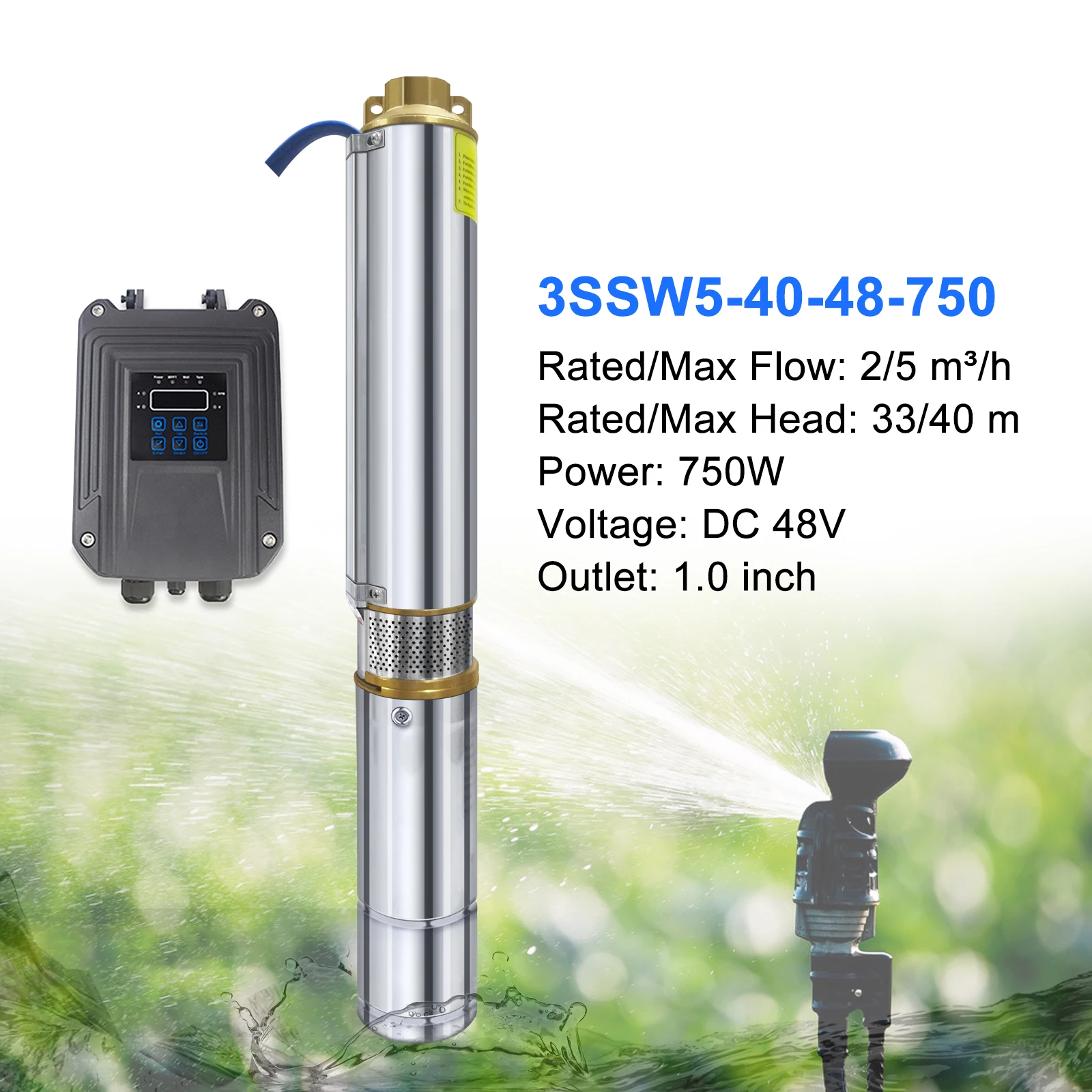 

750W 48VDC Solar Pump Water Pump Booster 3 inch Pond Deep Well DC Controller Panel Price Mini Borehole Submersible System