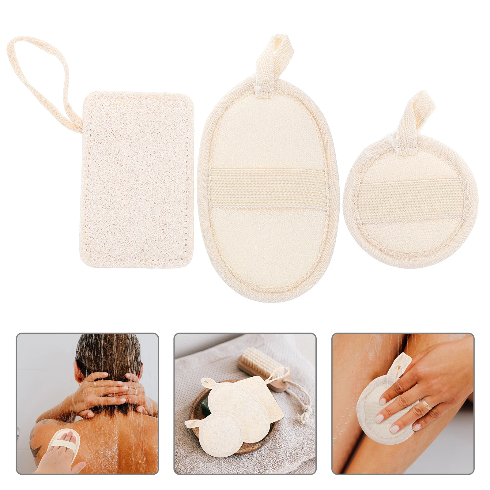 3 قطعة منصات اللوف الطبيعية الوجه الجسم التقشير غسل القماش متعددة الاستخدام دش الغسيل استبدال لطيف التطهير تجديد الجلد