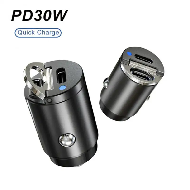 Mini cargador de coche de 30W, carga rápida PD + QC/PD + PD, USB Dual tipo C, adaptador de encendedor de cigarrillos automático, accesorios de 12-24V
