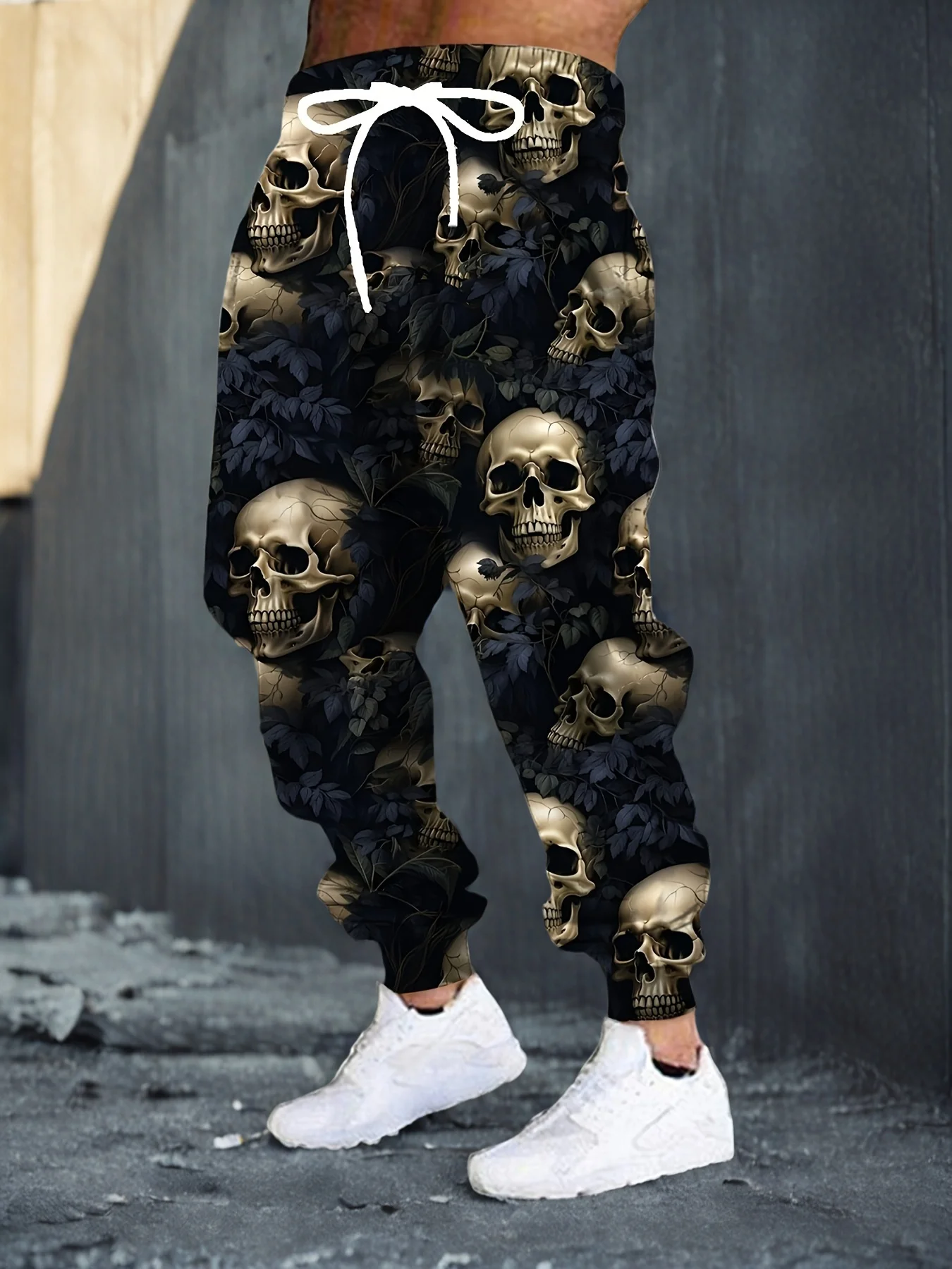 

Модные мужские спортивные штаны с цветочным принтом черепа, джоггеры, облегающие брюки, повседневные брюки для отдыха с карманами, осенне-зимняя уличная одежда