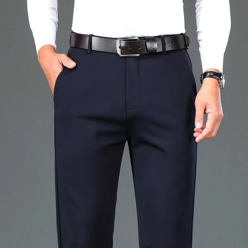 New Spring Suit Pants Men\'s Black Smart Casual Pants Navy Blue Grey Elastic Business Formal Straight Long Pants Trousers