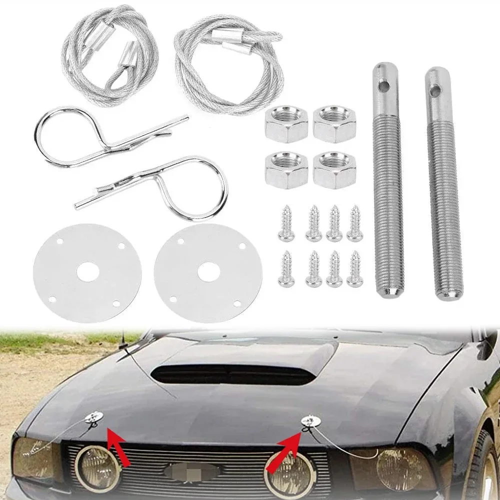 Racing style design universal stainless steel engine hood pin plate kit stainless steel engine hood lock installation parts