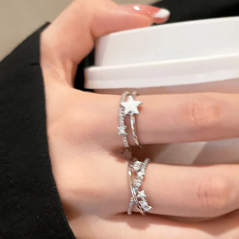 Panjbj 925 Sterling Silber Tropf glasur Stern Ring für Frauen Zirkon Doppels chicht Persönlichkeit Trend Schmuck Geschenk Drops hipping