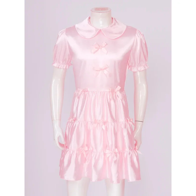 Uniforme de sirviente de Halloween para hombre, disfraz de Cosplay de satén con manga abombada, vestido con volantes y lazo, Fiesta Temática de sirvienta Sissy, ropa para discoteca