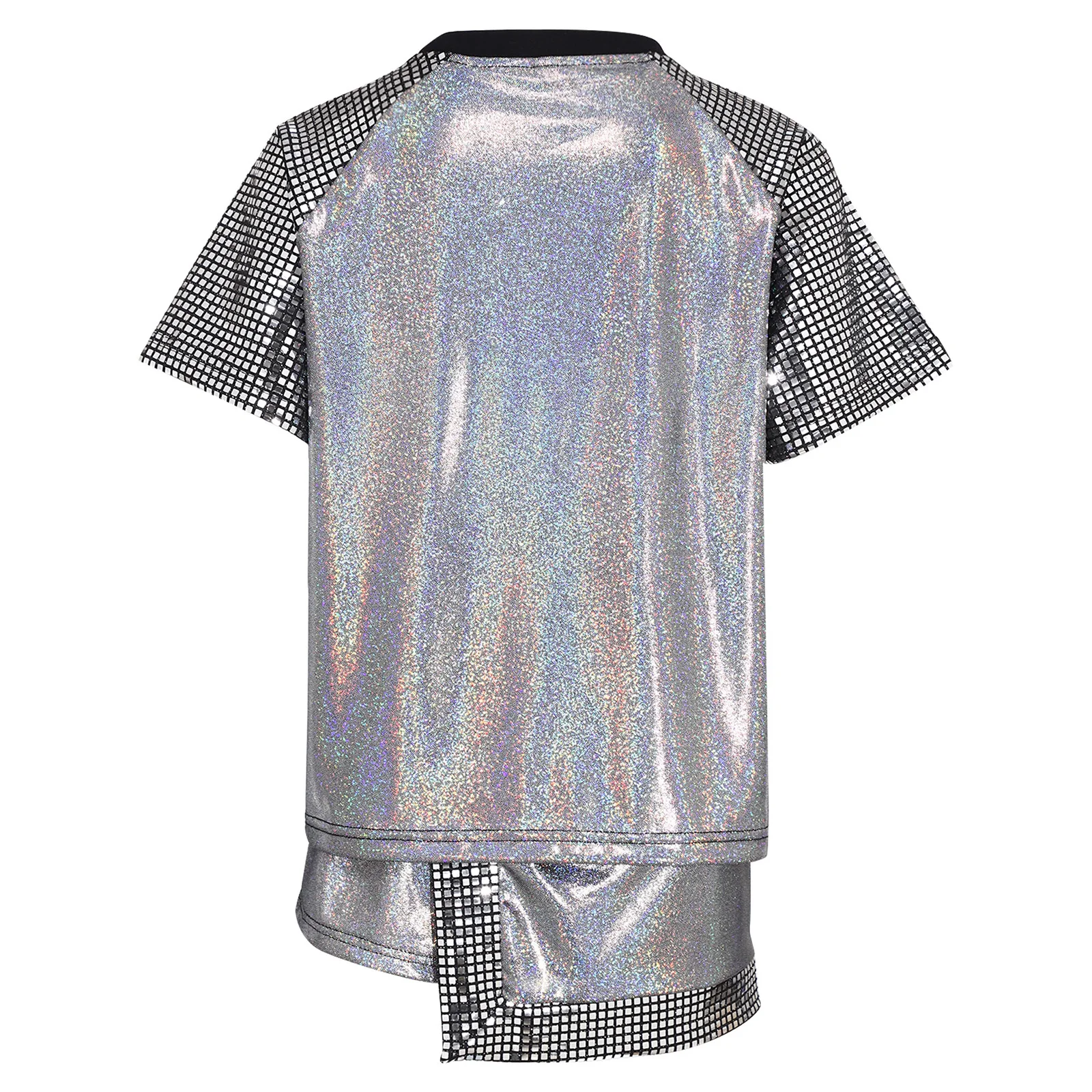Kids Boys Girls Jazz Street Dance Outfit Hip-Hop Stage Jazz Dance Performance Costume Sparkling Sequin Metallic Top with Bottom