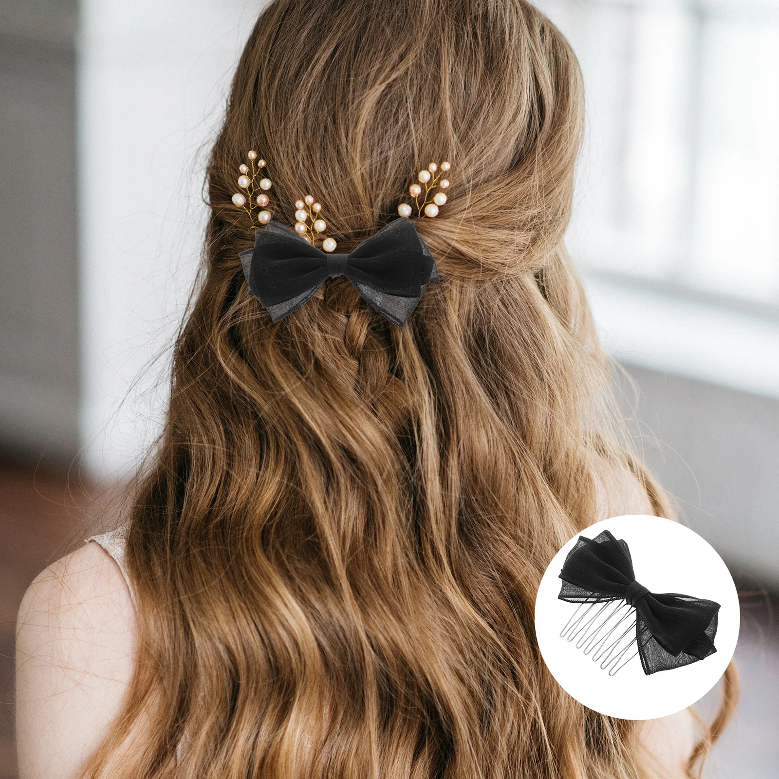 

Sweet Bowknot Side Comb for Girls Black Hair Accessory Clip Strong Hold for Thin Or Thick Hair Multi-Way Twist Insert Design