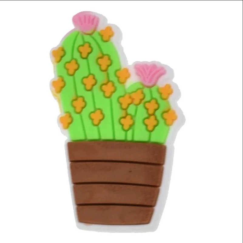 cute lovely hot sale PVC green plant cactus lemon flower hat shoe charms buckles decor accessories for clog wristbands phone cas