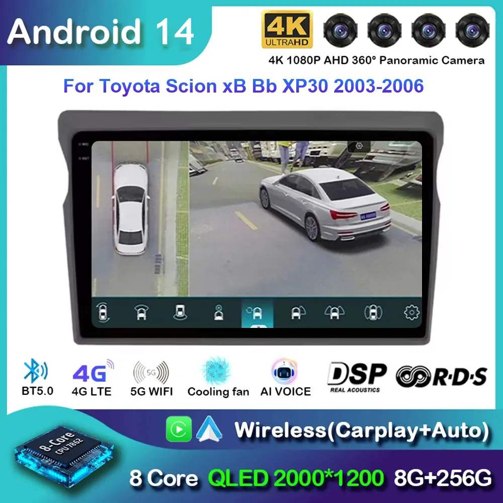 

QLED 2000*1200 8G + 256G Android 14 Автомобильный мультимедийный плеер для Toyota Scion xB Bb XP30 2003-2006 GPS-навигация CarPlay DSP QLED