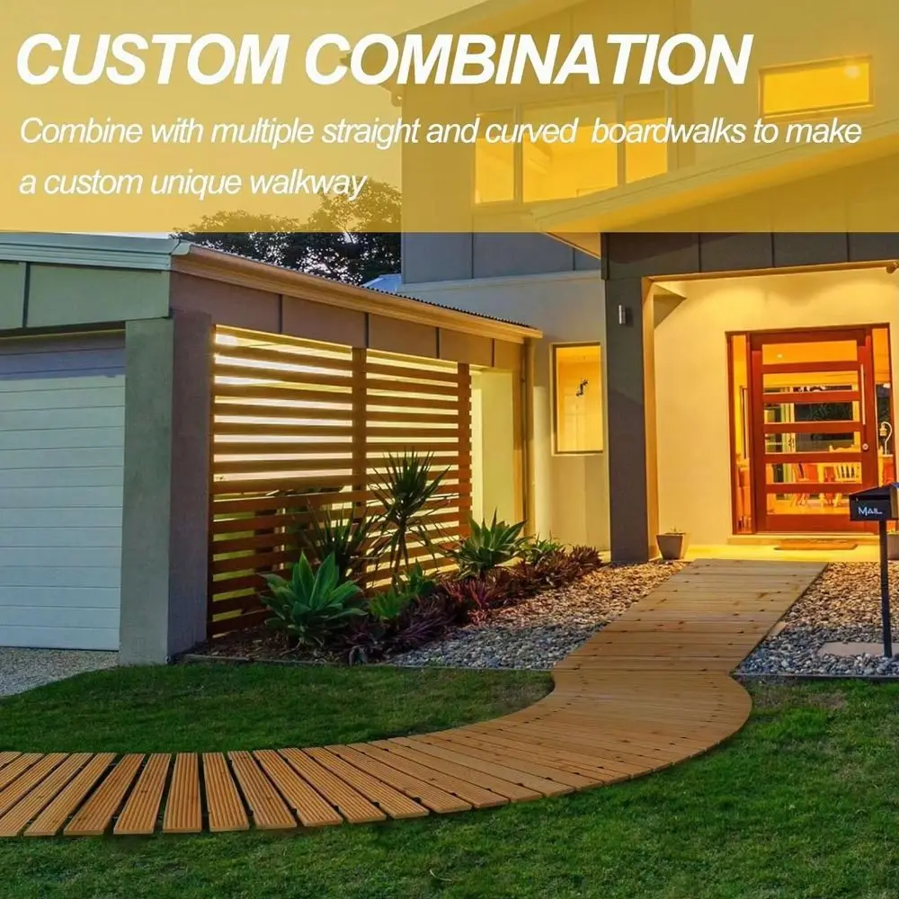 Allée de jardin en bois antidérapante, décorative, courbée, pour extérieur, installation facile, résistante aux intempéries, allée déroulable pour la plage