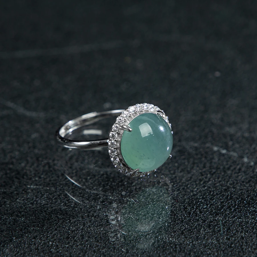 

TIMESWIND Original A-type Jade Light Blue Large Egg-shaped S925 Zircon Women Open Ring Fine Jewelry with Certificate