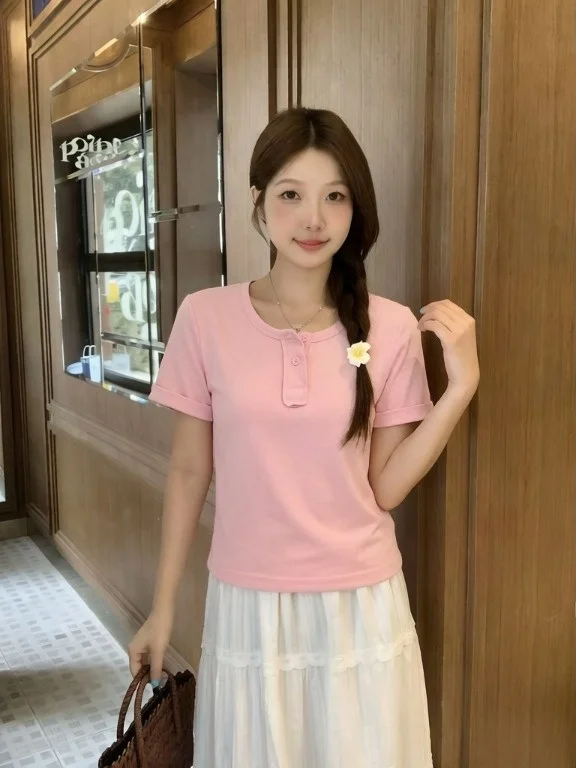 

plus Size Women's Fashionable Short Sleeve T-Shirt Slimming Design Summer New Style Versatile Base Layer Top Korean Style Com...