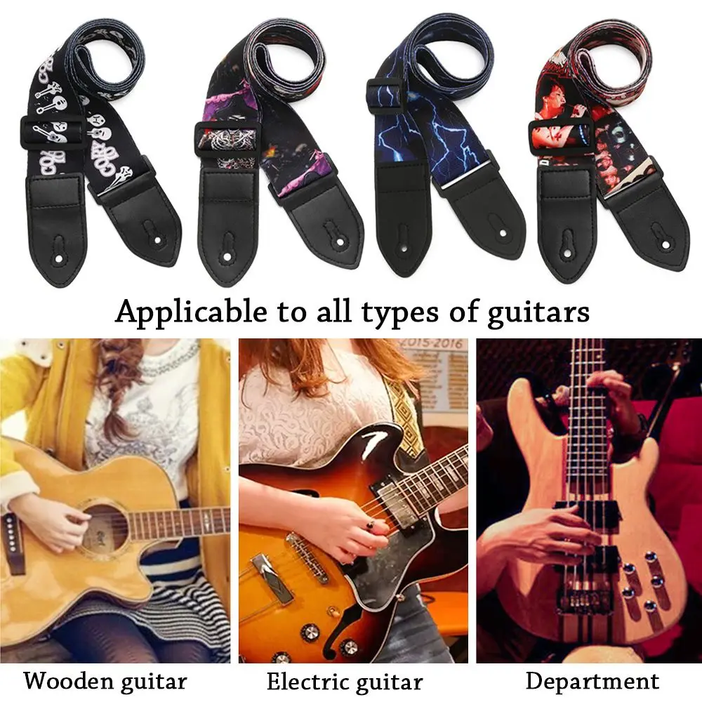 Colorful Printing Nylon Adjustable Blue Lighting Design Guitar Strap Bass Belt Guitar Accessories