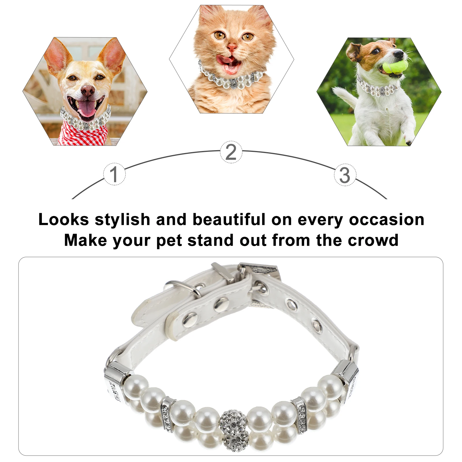 

Fashion Pet Jewelry Collar Dog Pearl Accessories Leash Set Adjustable Necklace Costume Party Supplies