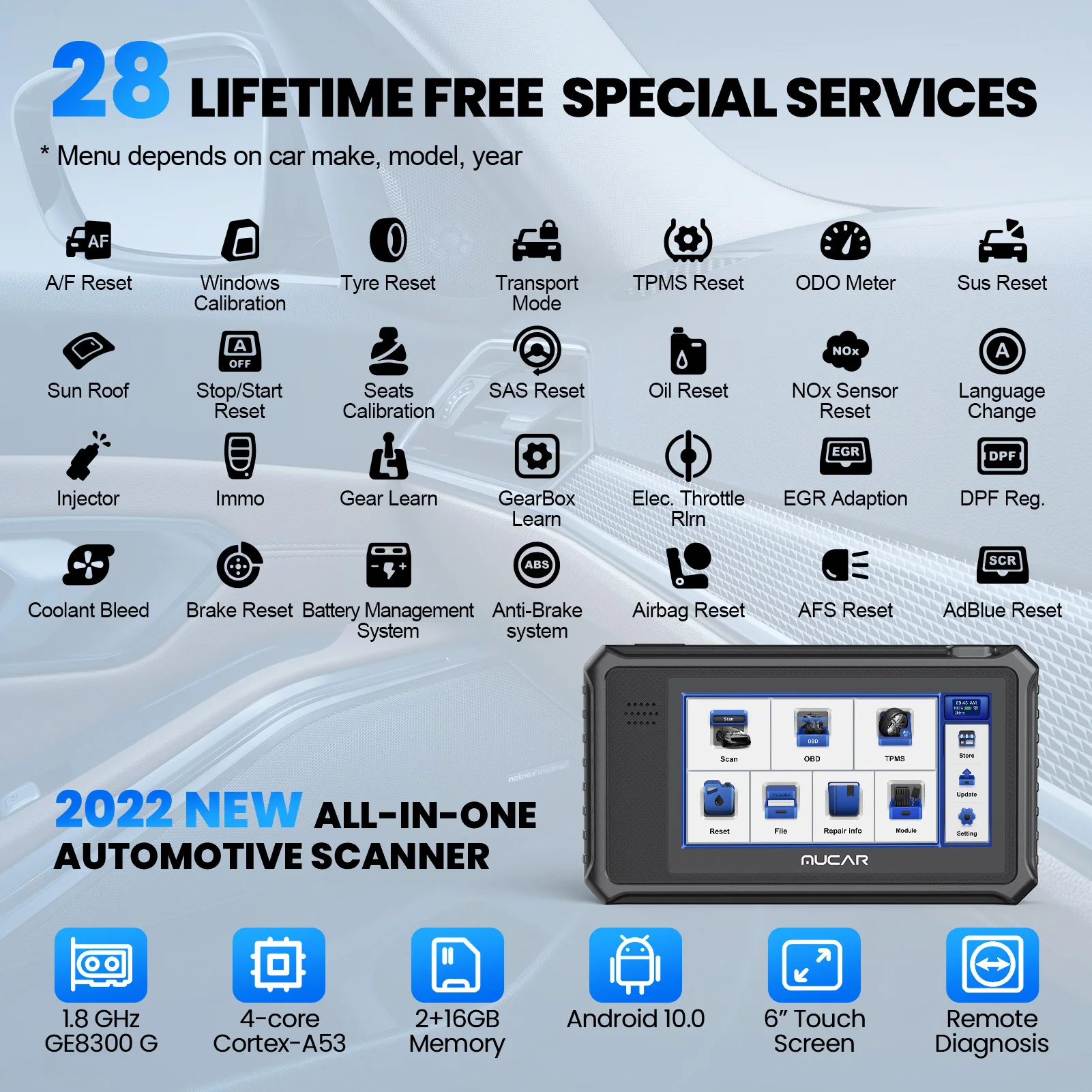 MUCAR-Herramienta de escaneo automotriz VO6 OBD2, nuevo sistema completo de nivel OE, aceite/ABS, 28 reajustes gratuitos, herramienta de escáner de