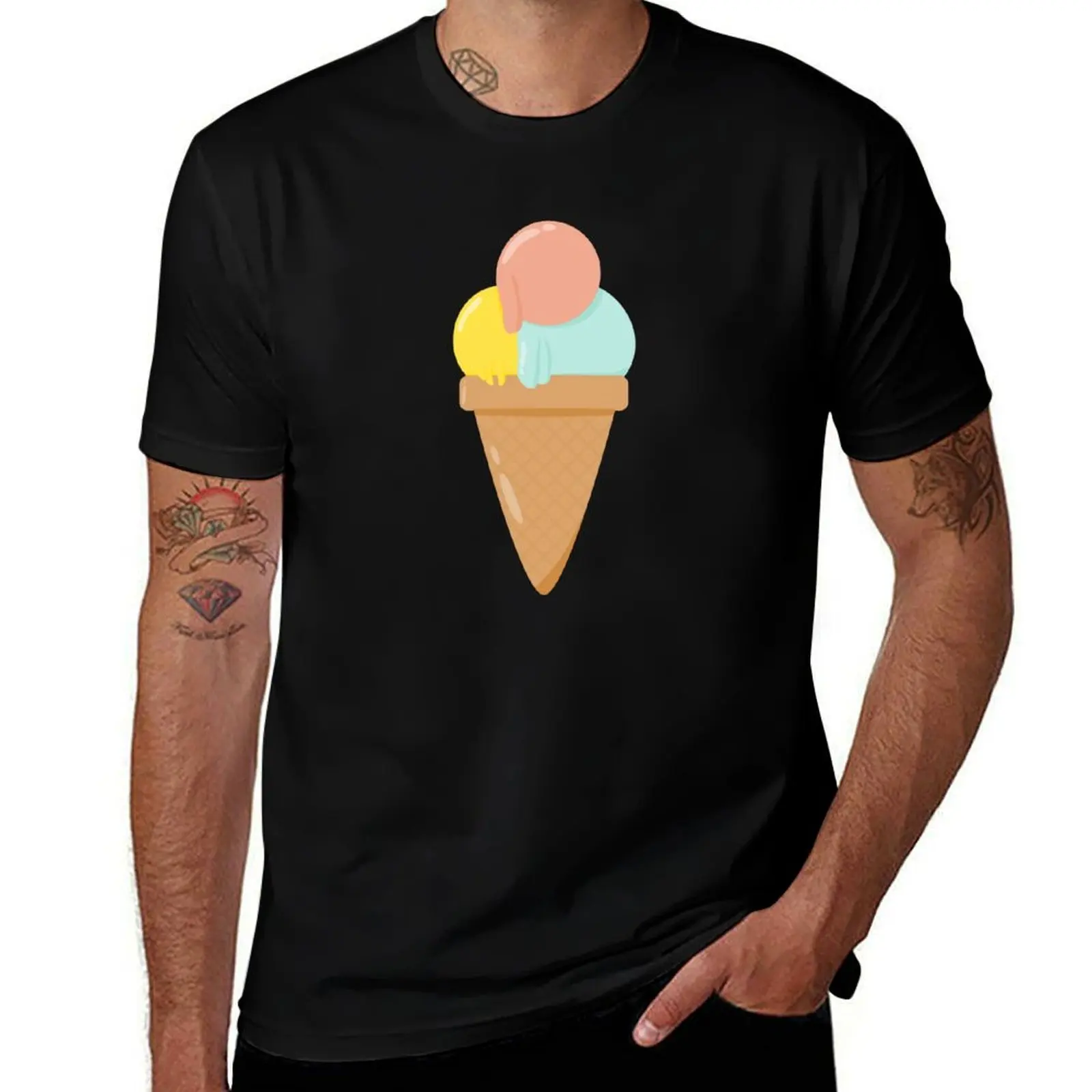 

Cute pastel ice cream cone with three scoops. T-Shirt oversize t-shirts man anime clothes Men's t-shirt