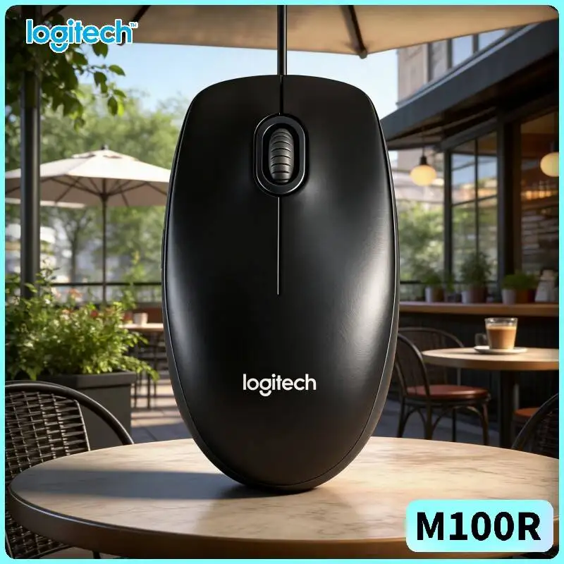 Logitech M100R 1000DPI Optical Wired Mouse USB Plug Play Stable Grip for PC Mac Laptop Desktop Office Home Space
