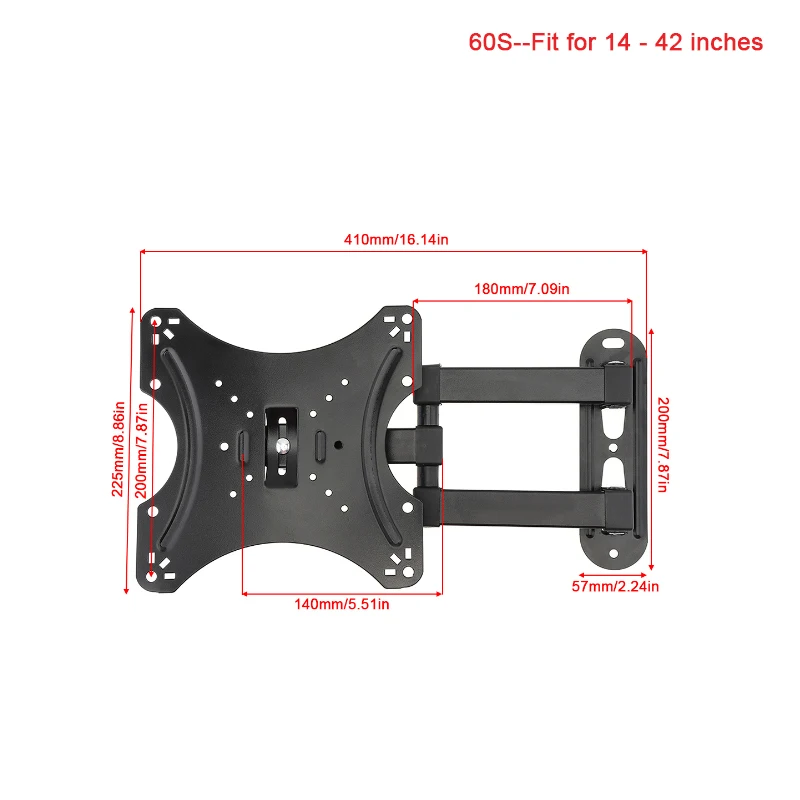 Supporto per Monitor con supporto per staffa TV Full Motion ruotato per montaggio a parete TV regolabile universale per pannello LCD LED da 14-42 /