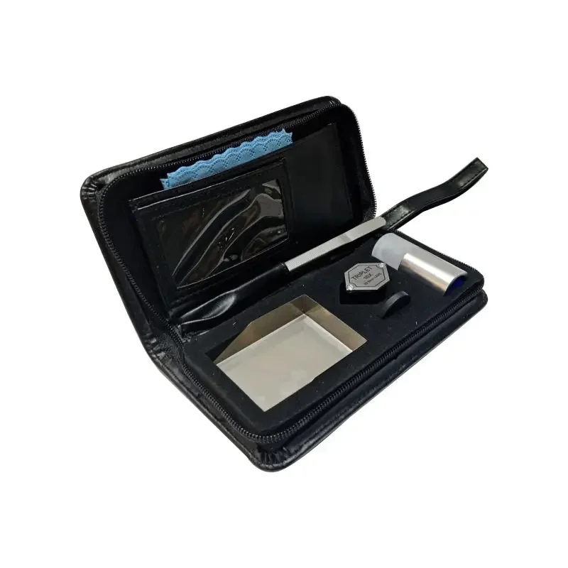 

Портативная сумка для инструментов для тестирования алмазов, идентификация драгоценных камней, черная кожаная сумка, набор инструментов, пинцет с увеличительным стеклом, очистка алмазов