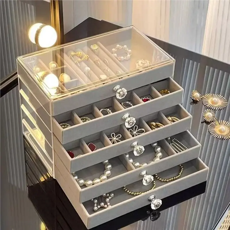 Exquisite Gray Jewelry Box 5 Layers Exquisite Gray Jewelry Box Earrings Ring Drawer Type Storage Box