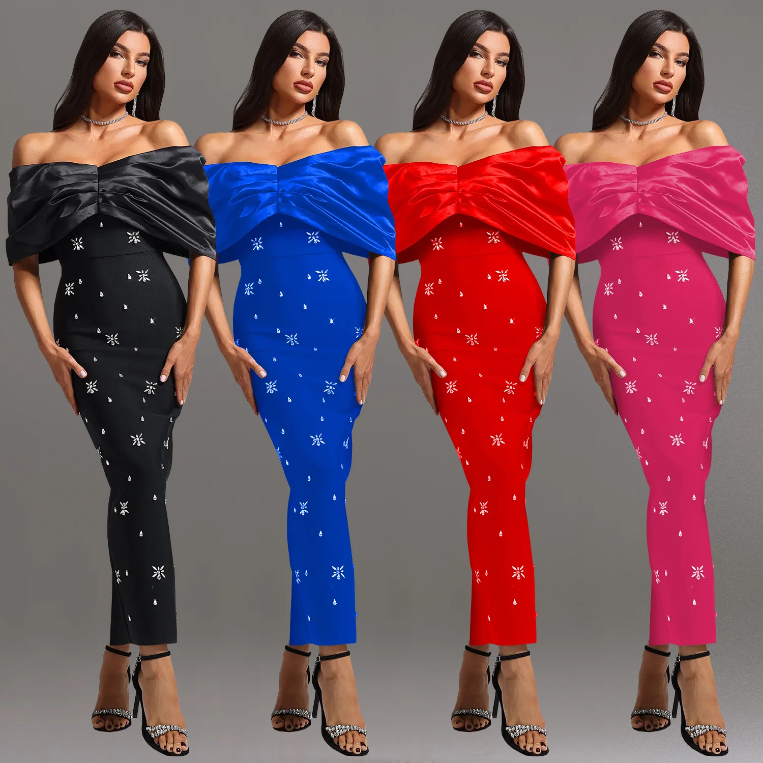 

Индивидуальный женский модный костюм в европейском и американском стиле для взрослых, темпераментное платье с затянутой талией на одно плечо, платье с горячими бриллиантами