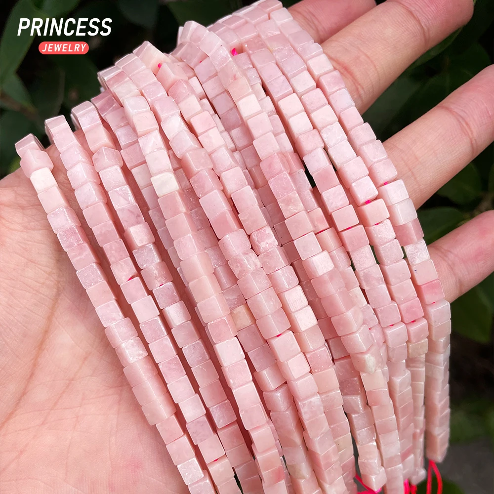 A++ Natural 4mm Chinese Pink Opal Cube Beads Loose Gemstone Beads for Jewelry Making Bracelet Wholesale Beads DIY Accessories