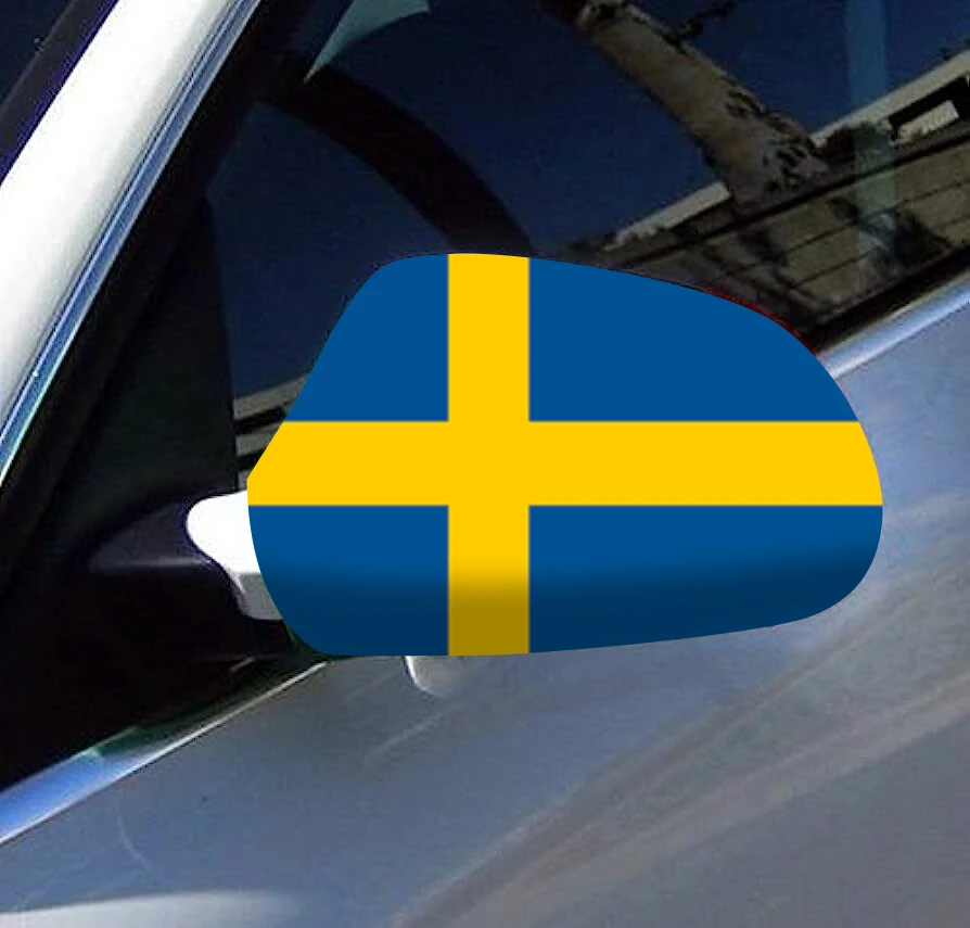 Directly Delivery 2 Pcs Free Size Four-way stretch fabric Sweden Flags Car Mirror CoverFlags Car Mirror Cover