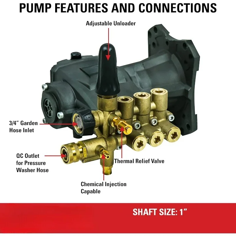 HOME.Horizontal Triplex Plunger Replacement Pressure Washer Pump Kit, 4000 PSI, 3.5 GPM, 1