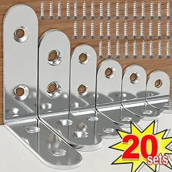 L Shaped Corner Brackets Stainless Steel Bracket Fastener 90 Degree Right Angle Connectors for Wood Furniture Bedframe Cabinet