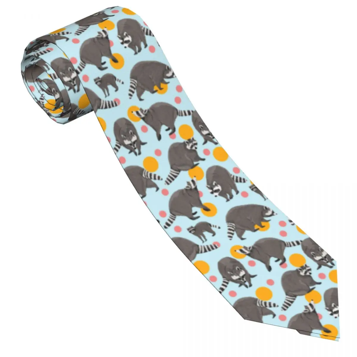 Mens Tie Classic Skinny Cute Raccoon Animal Neckties Narrow Collar Slim Casual Tie Gift