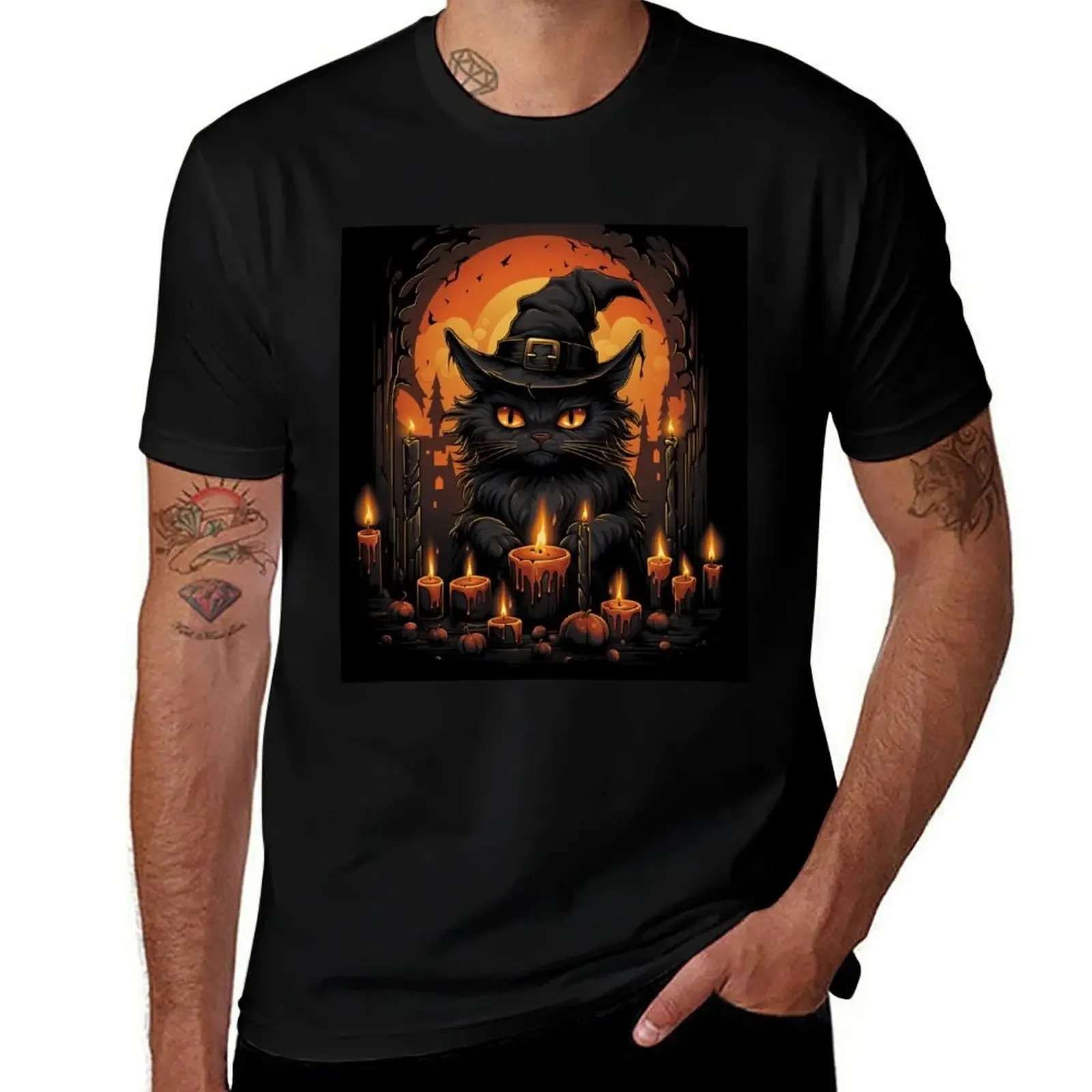 

Witch cat T-Shirt rapper graphic tees shirts graphic tees aesthetic clothes plus sizes Men's cotton t-shirt