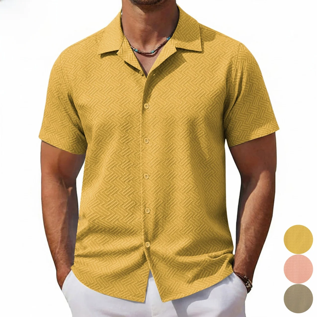 

Men's Pure Color Short Sleeve Shirt Floral Embroidery Western Collar Slim Fit Casual Shirt Street Style Summer Fashion