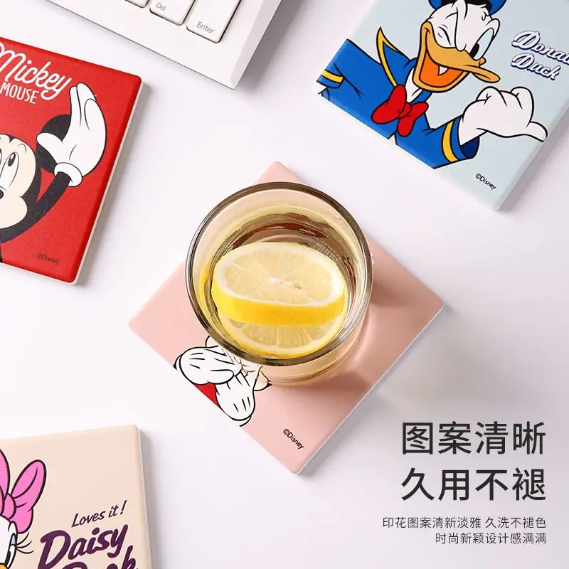 Disney Mickey Minnie Donald Duck Anime Cartoon Cute Ceramic Coaster Creative Kawaii Thermal Insulation Mat Home Decoration