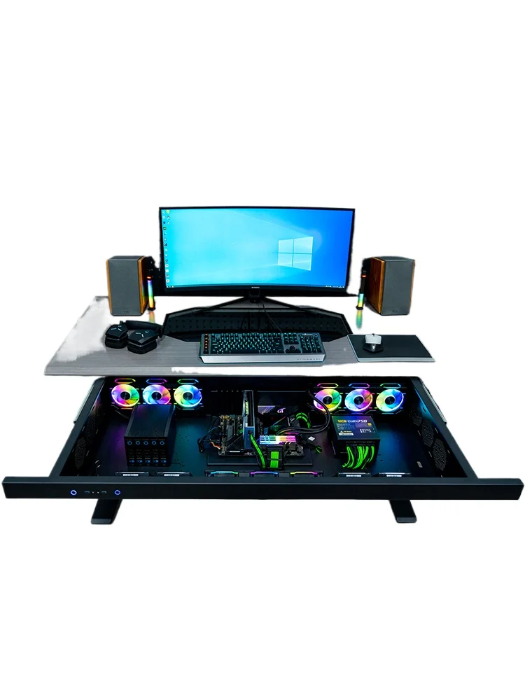 

Computer case integrated table transparent desktop assembly machine drawer type large chassis electric lifting e-sports table