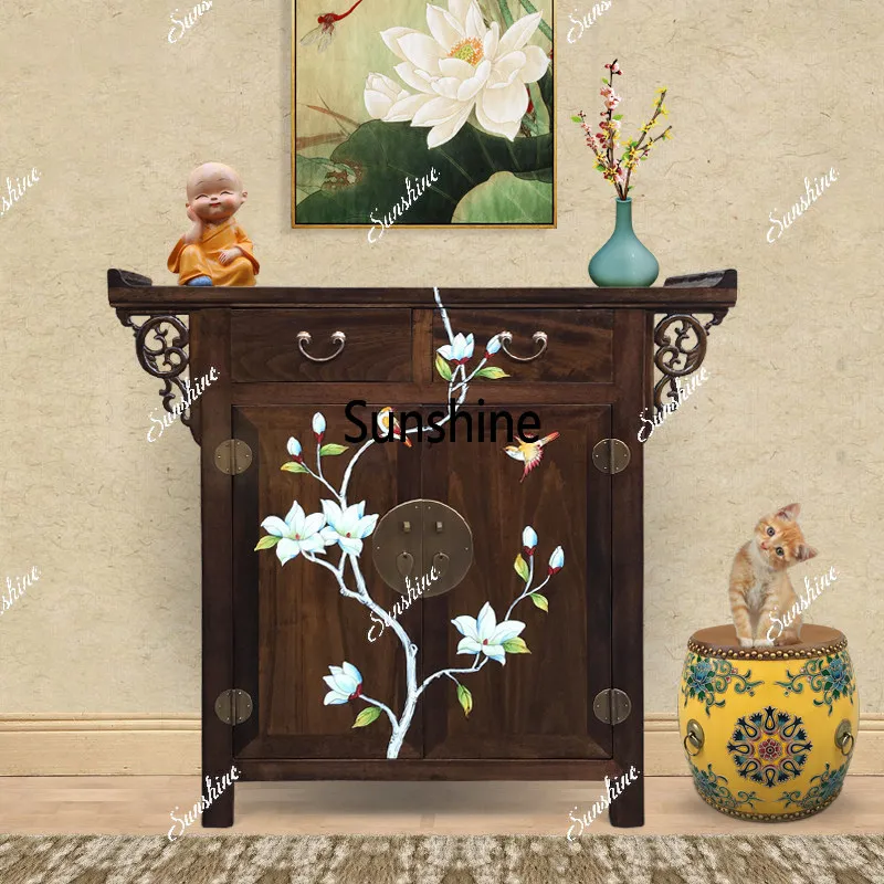 Classical shoe cabinet old retro solid wood painted side cabinet hand painted decorative cabinet