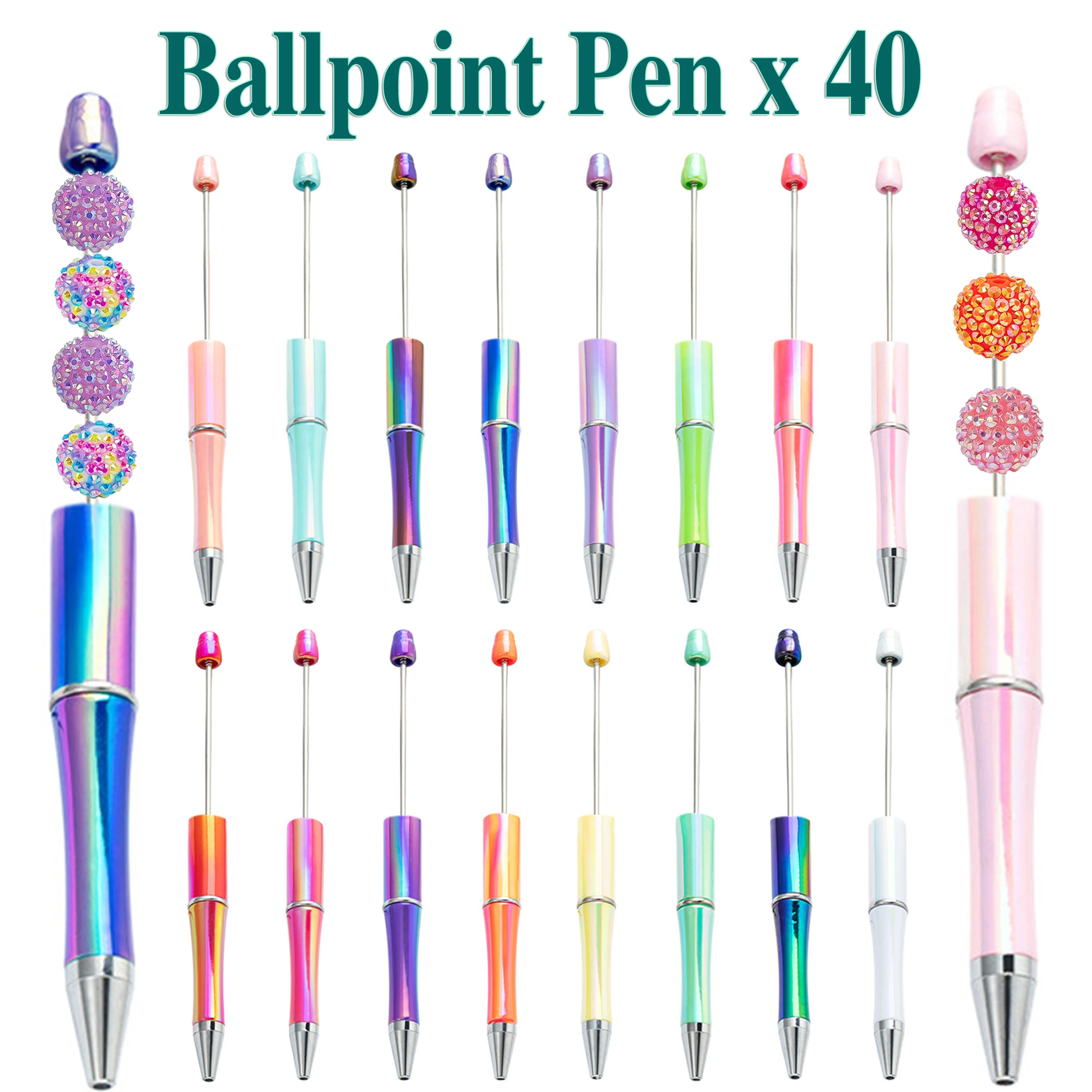 

40pcs UV Gradient Bead Pens Wholesale Students Diy Handmade Plastic Beadable Pen Plastic Ballpoint Pen